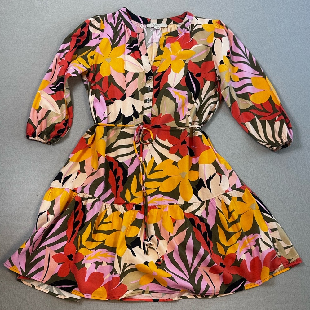 LOFT Colorful Floral Casual Dress